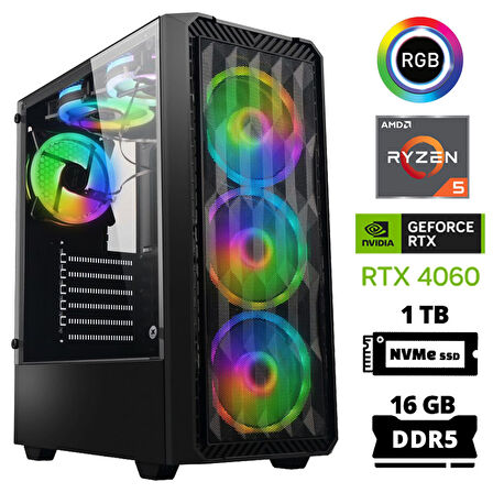 Xaser Delux X62 Ryzen 5 7600 16GB DDR5 Ram 1TB M.2 NVMe SSD 8GB RTX4060 Masaüstü Oyuncu Bilgisayarı