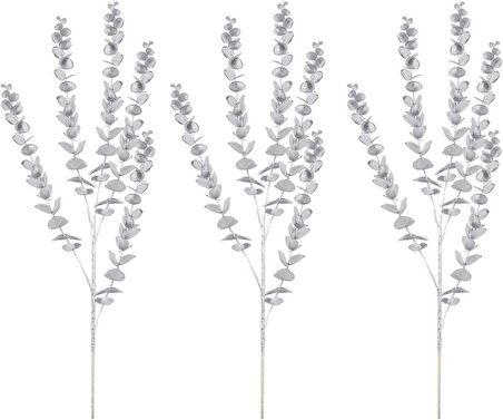 Yapay Çiçek Gümüş Renk Okaliptus 3Dallı Uzun Dal 76cm Eucalyptus