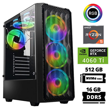 Xaser Delux X63 Ryzen 5 7600 16GB DDR5 Ram 512GB M.2 NVMe SSD 8GB RTX4060 Ti Masaüstü Oyuncu Bilgisayarı