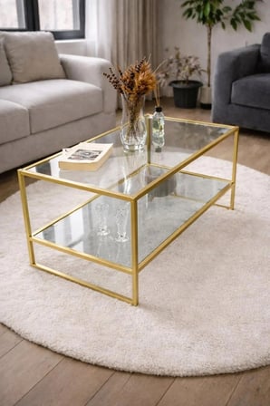 Humus Gold Metal Cam Orta Sehpa 90 x 50 cm