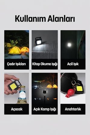 Mini COB LED El Feneri Çok Amaçlı Şarjlı Acil Durum Işığı Anahtarlık Cep Feneri Kamp Lambası