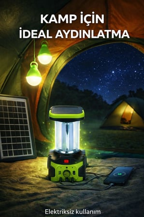 Solar Şarjlı Kamp Feneri Bluetooth Radyo USB Telefon Şarjlı Taşınabilir LED Aydınlatma Seti Işıldak