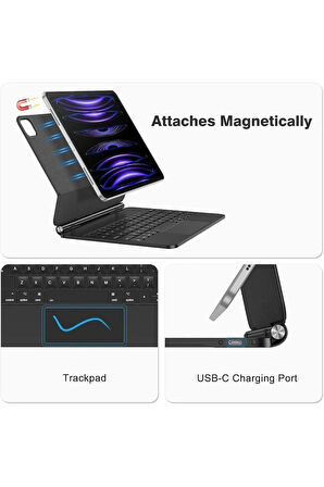 iPad Air 11 4/5/6 Nesil M1/m2/m3 Uyumlu Yesido Kb24 Magic Keyboard Touchpad Işıklı Klavyeli Kılıf