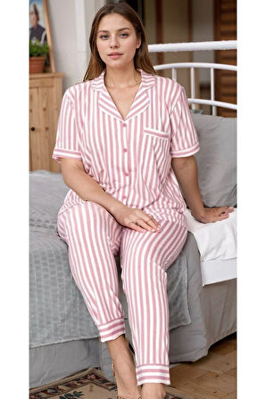 Kadın Ev Giyim Kırmızı Desenli Kısa Kollu & Şort 2 Parça Pijama Takımı LA.L01.I1.SS002