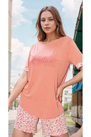 Kadın Ev Giyim Baskılı T-Shirt & Şort İkili Pijama Takımı LA.L01.I1.SS004
