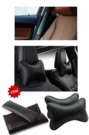 Citroen C5 2012 için yastık ve kemer kılıfı - siyah deri - set