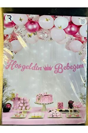 Pembe Hoşgeldin Bebeğim Kaligrafi Yazı Banner