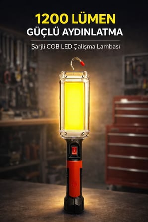 1200 Lümen Şarjlı COB LED Çalışma Lambası Askılı Tamir Kamp Garaj El Feneri USB Şarjlı
