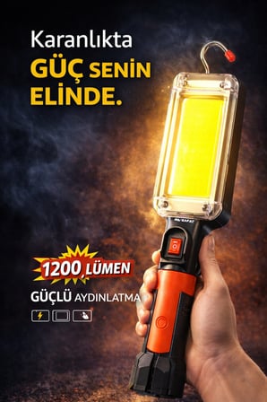 1200 Lümen Şarjlı COB LED Çalışma Lambası Askılı Tamir Kamp Garaj El Feneri USB Şarjlı