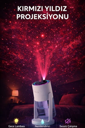 Yıldız Projeksiyonlu Hava Nemlendirici RGB LED Gece Lambası Sessiz Ultrasonik Buhar Makinesi