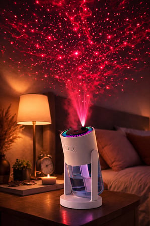 Yıldız Projeksiyonlu Hava Nemlendirici RGB LED Gece Lambası Sessiz Ultrasonik Buhar Makinesi