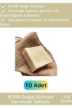 Özel %100 Doğal Bitkisel Güzel Kokulu El Yüz Saç Vücut Cilt Orijinal Sarımsaklı Sabun 120 Gr 10 Adet