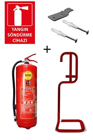 6KG TÜPAŞ YANGIN TÜPÜ, YANGIN TÜPÜ LEVHASI, ASKI APARATI, DÜBEL VİDA VE KARE SEHPA 5Lİ SET