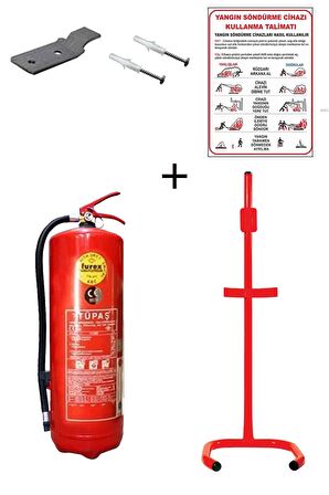 6KG TÜPAŞ YANGIN TÜPÜ,YANGIN TÜPÜ KULLANIM TALİMATI, ASKI APARATI, DÜBEL VİDA VE C TİPİ SEHPA 5Lİ SET
