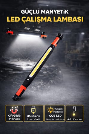Manyetik Askılı LED Çalışma Lambası 40W 4000 Lümen Şarjlı Tamir Lambası 4 Modlu COB Işık