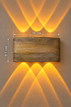 Ahşap Desenli Pilli LED Aplik 9V 10W 700 Lümen Amber Işık Çift Yönlü Kablosuz Dekoratif Duvar Lambası Salon Yatak Odası Koridor Antre TV Ünitesi Duvar Aydınlatma