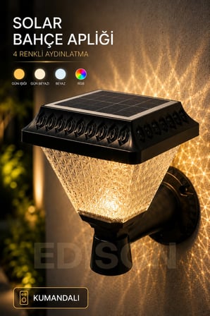 Solar Duvar Tipi Bahçe Apliği Kumandalı 4 Renk RGB LED 30W 200 Lümen IP65 Su Geçirmez Dış Mekan Aydınlatma
