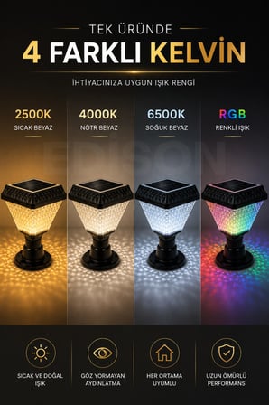 Solar Set Üstü Bahçe Armatürü 30W Kumandalı 4 Renk Rgb İp65 Su Geçirmez 200 Lm Dış Mekan Led Aydınlatma