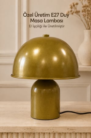 Modern Eskitme Gold Metal Abajur E27 Duylu Kablolu Dekoratif Masa Lambası Salon Yatak Odası Komodin Başucu Konsol Sehpa Üzeri Retro Vintage Mantar Tasarım El İşçiliği Aydınlatma Modeli