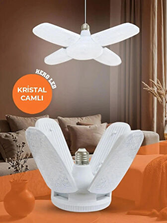 4 Kollu 4+1 Pervane Şeklinde Katlanabilir Açısı Ayarlanabilir 40 Wat Beyaz Led Ampul E-27 Duy