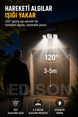 Hareket Sensörlü Solar LED Aydınlatma Uzaktan Kumandalı Güneş Enerjili Bahçe Lambası