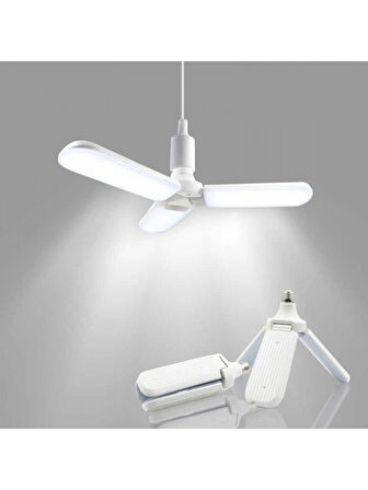  3 Kollu 3+1  Pervane Şeklinde Katlanabilir Açısı Ayarlanabilir 40 Wat Beyaz Led Ampul E-27 Duy 
