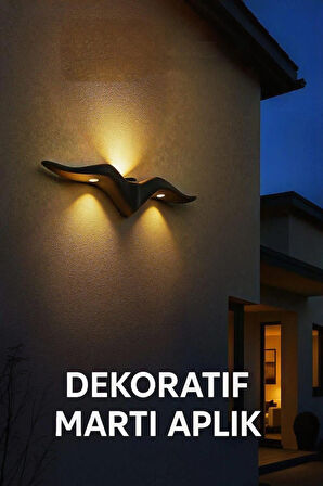 Dekoratif Martı Led Aplik - Duvar Tipi LED Aplik- 12 W 3000K Iç ve Dış Mekan Siyah Kasa 220 V ENERJİ