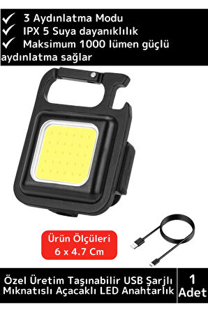 Premium USB Şarjlı 3 Mod Açacaklı El Feneri Mıknatıslı 1000 Lümen Cep Boy LED Anahtarlık