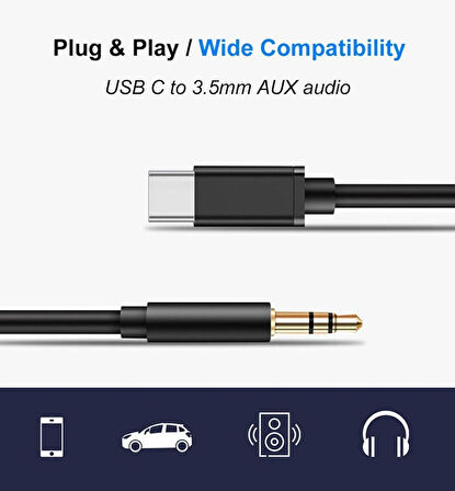 Type-c Aux Kablo 1 mt Araç Müzik Ses Dönüştürücü Type c