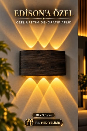 Kahverengi Ahşap Desenli Pilli LED Aplik Amber Işık 10W 700 Lümen 9V Pil ile Çalışan Dekoratif Duvar Lambası Salon Yatak Odası Koridor TV Ünitesi Antre Kafe Otel Modern Duvar Aydınlatması