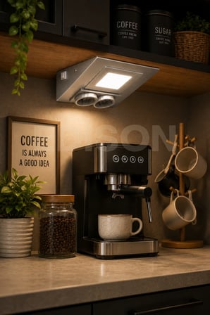 Tezgah Altı LED Aydınlatma Çift Prizli Spotlu Gri Metal Kasa Mutfak Dolap Altı Işık Beyaz LED Anahtarlı