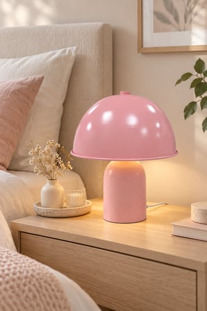 Pembe Metal Mantar Model Masa Lambası E27 Duylu Kablolu Dekoratif Abajur