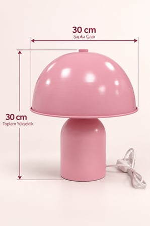 Pembe Metal Mantar Model Masa Lambası E27 Duylu Kablolu Dekoratif Abajur