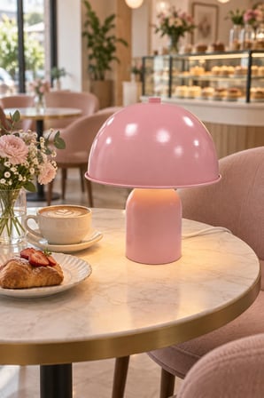Pembe Metal Mantar Model Masa Lambası E27 Duylu Kablolu Dekoratif Abajur