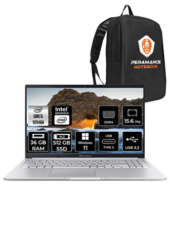 Asus VivoBook 15 X1502VA i5 13420H 36GB 512GB SSD 15.6" FHD W11H Taşınabilir Bilgisayar & PER4 Çanta