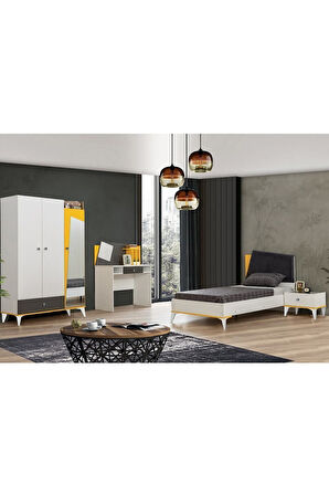 Giallo Genç Odası - 3 Kapılı Dolap, Karyola, Komodin, Masa