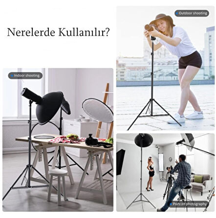 210cm Profesyonel Fotoğraf Makinesi Flash Tripodu- Kamera Tripodu - Projektör Tripodu 1/4'' Vida