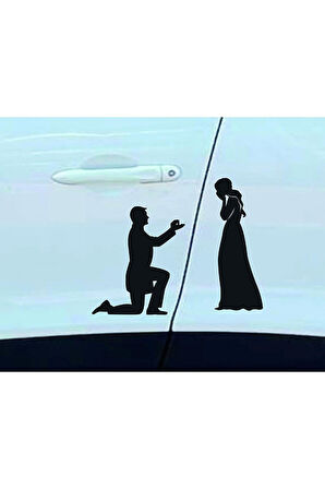 Evlenme Teklifi Araba Sticker Yapıştırması Siyah Renk 17 CM