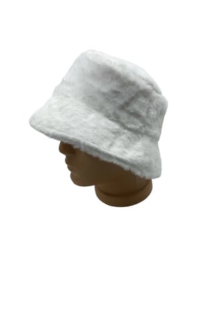 Lüks Beyaz Bucket Peluş Kova Şapka