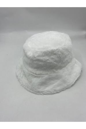 Lüks Beyaz Bucket Peluş Kova Şapka