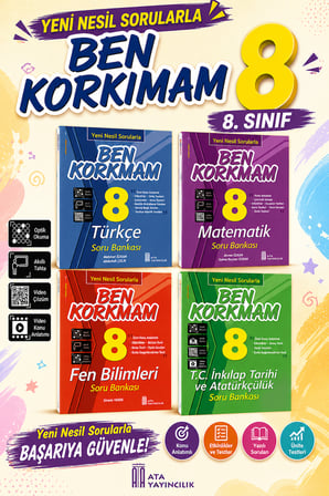 8.Sınıf Ben Korkmam Türkçe-Matematik-Fen Bilimleri-TC İnkılap Tarihi Soru Bankası Seti