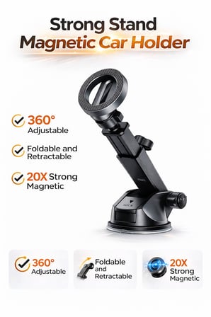 360° Ayarlanabilir Güçlü Manyetik Araç İçi Telefon Tutucu – Tek Dokunuşla Sabitleme