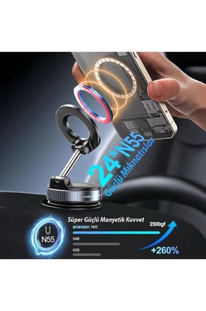 360 Dönebilen Ayarlanabilir Araç Içi Telefon Tutucu Vakumlu MagSafe