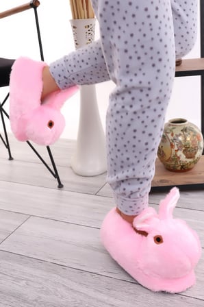 Wordex Hayvanlı H12 Tavşanlı Kışlık Panduf Ev Içi Bot Panduf