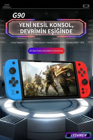 G90 Çift Kollu 7 İnç IPS Retro El Oyun Konsolu 10000+ Oyun 4000mAh
