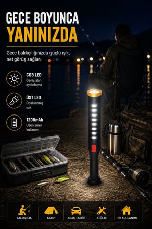 Şarjlı COB LED Çalışma Lambası 4 Modlu USB Şarjlı El Feneri Kamp Tamir Balıkçılık Acil Durum Işığı