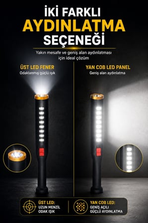 Şarjlı COB LED Çalışma Lambası 4 Modlu USB Şarjlı El Feneri Kamp Tamir Balıkçılık Acil Durum Işığı