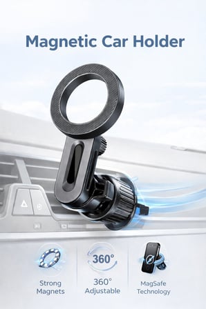 360° Dönebilen Manyetik MagSafe Araç İçi Telefon Tutucu – Ayarlanabilir Başlık, Izgara Klipsli