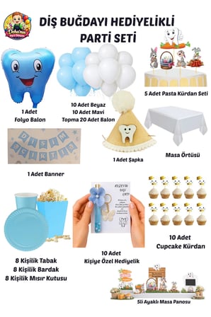 Dehaparty Diş Buğdayı Hediyelikli Parti Seti 8 Kişilik Mavi Konsept