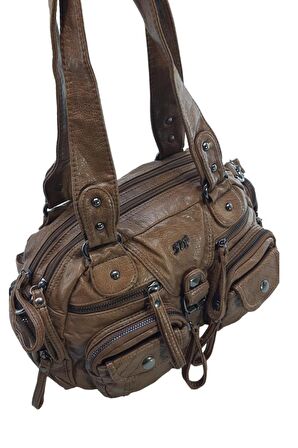 Y.S.Deri Kadın Omuz Çantası Vegan Deri Çok Cepli Çapraz Askılı Kadın Çantası 30 Cm